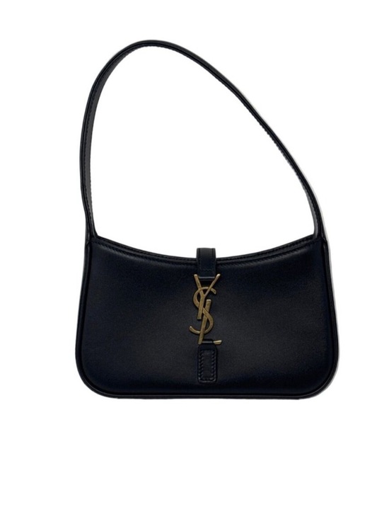 Saint Laurent Handbags - Saint Laurent Black Leather Shoulder Hobo with Gold YSL Logo